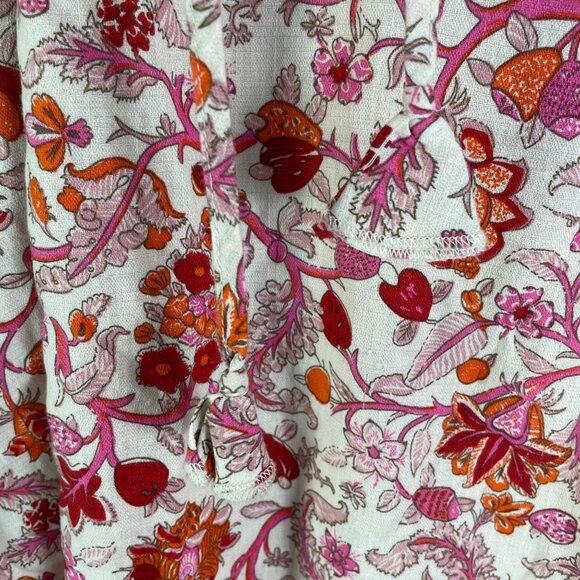Knox Rose Womens XL Floral Peasant Blouse Pink Orange Cotton Short Sleeve Shirt - Picture 8 of 10